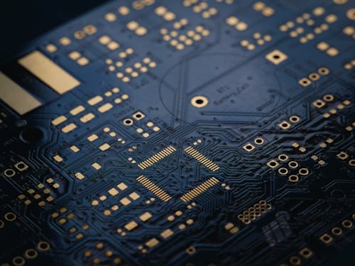 Macro shot of a populated circuit board